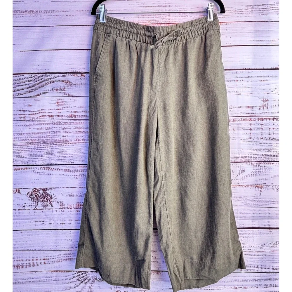 Linen Blend Wide Leg Crop Pants Banana Republic S Olive Green‎ Coastal Earthy
